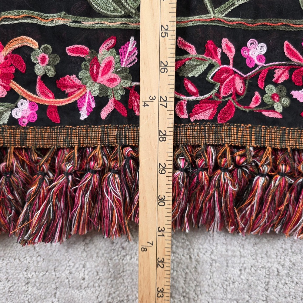 Hilary Radley For Katherine Barclay Black Floral Embroidered Tassel Blouse XL - Picture 8 of 10